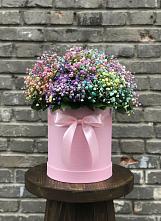 Цветочная композиция из Гипсофила и Розы в шляпной коробке в Черняховске