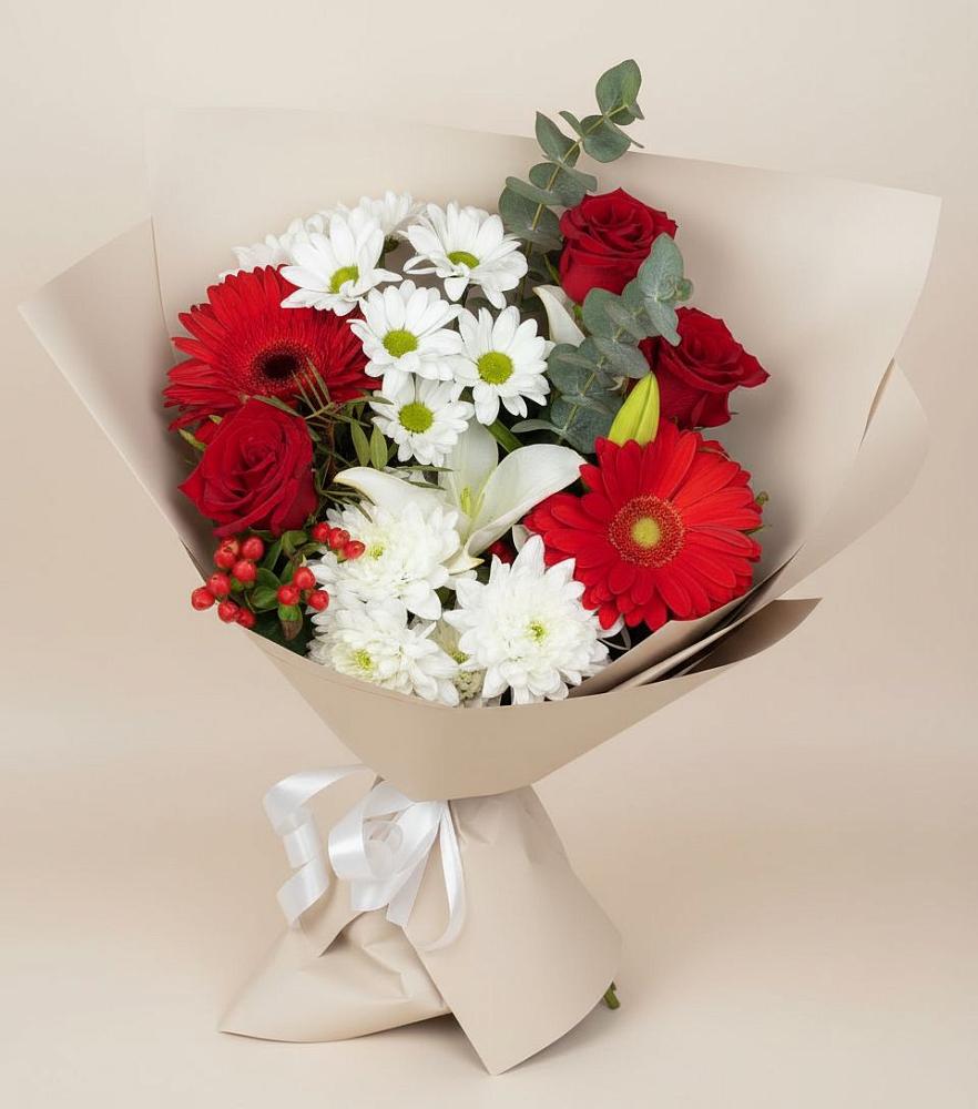 Букет цветов из: Розы, Хризантемы, Герберы и Лилии в Черняховске