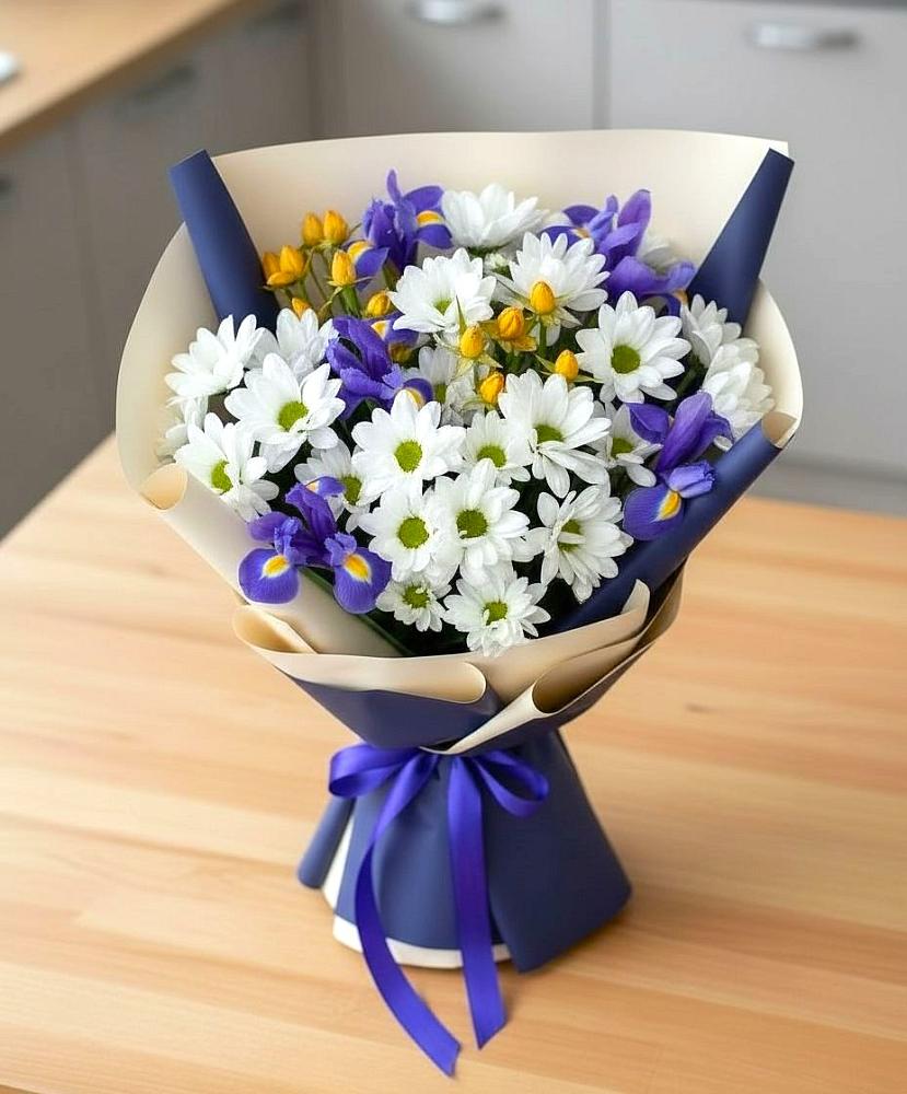 Букет цветов из: Розы, Ирисы и Хризантемы в Черняховске